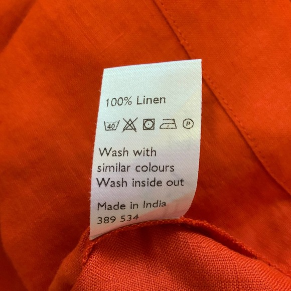 John Lewis Pure Linen Blouse V-neck Orange Red Sleeveless Popover  14 - Picture 5 of 5
